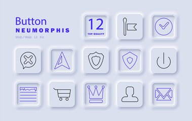 Button set icon. Flag, clock, shield, cart, crown, user, email, navigation, cancel, power, secure, shopping.