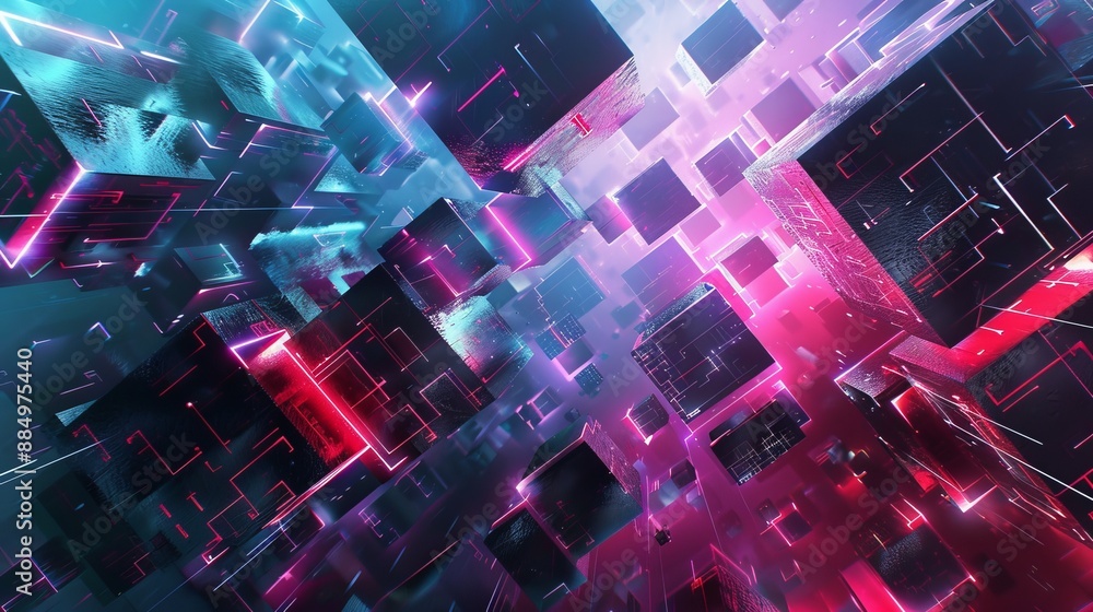 Poster futuristic gaming cyberspace abstract background featuring geometric shapes and digital elements. id
