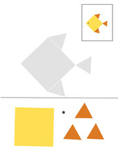 Cut and glue fish activity, geometric shapes worksheet for kindergarten, summer worksheet printable for kids 