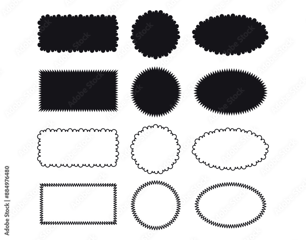 Poster set of black rectangular, round and oval text or photo frames. silhouette and linear boundaries. lab