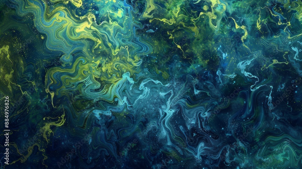Poster futuristic digital abstract background featuring a complex network of glowing neon lines and geometr