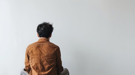 Obraz premium A person feeling nostalgic at a family reunion, isolated on a white background, copy space, concept of memories and connection
