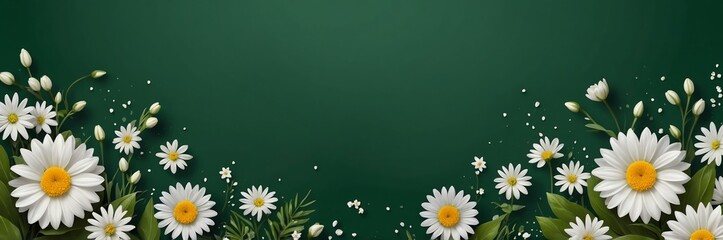 mini white flowers theme border and green background website banner	