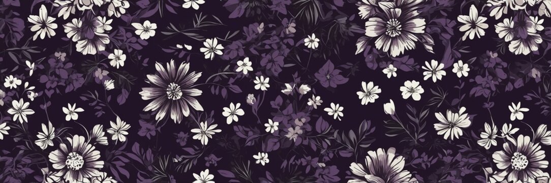 mini purple flowers theme border and purple background website banner	