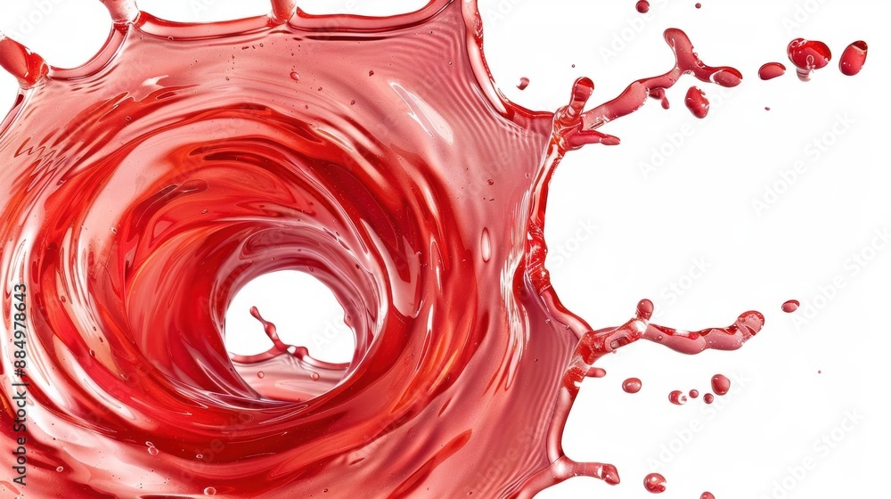 Aufkleber whirlpool of red liquid splashing in midair with droplets on white background