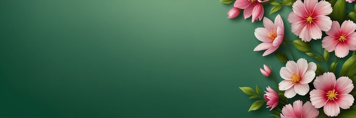 Fototapeta premium mini pink flowers theme border and green background website banner