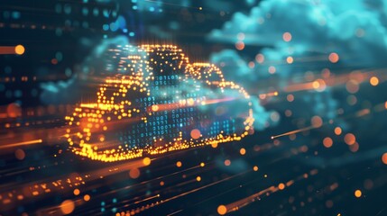 Abstract virtual cloud computing network with digital data processing, technology concept for cloud-based services and connectivity solutions


