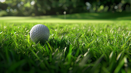 Obraz premium A pristine white golf ball is positioned on a wooden tee, ready for the golfer to take their shot. The tee is stuck into the ground, ensuring the ball is at the optimal height for striking.