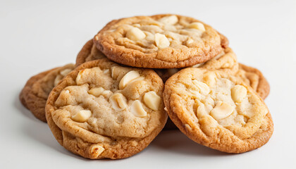 classic white chocolate macadamia nut cookies, featuring golden-brown cookies with a slightly crisp edge and a soft, chewy center