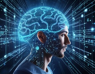 head with binary code