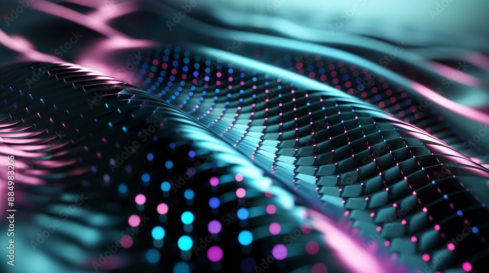 Poster sleek modern abstract background with smooth metallic surfaces and embedded led lights in shades of 
