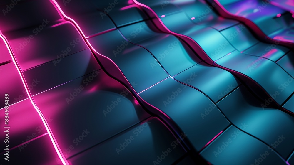 Poster sleek modern abstract background with smooth metallic surfaces and embedded led lights in shades of 