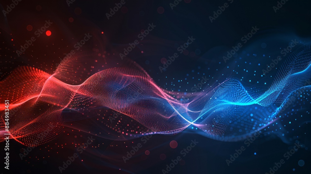 Aufkleber futuristic abstract wave background with red and blue lights, high-tech network and communication co