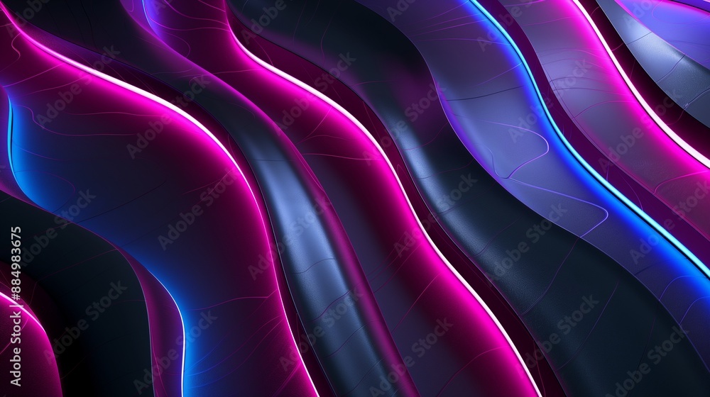 Poster sleek modern abstract background with smooth metallic surfaces and embedded led lights in shades of 