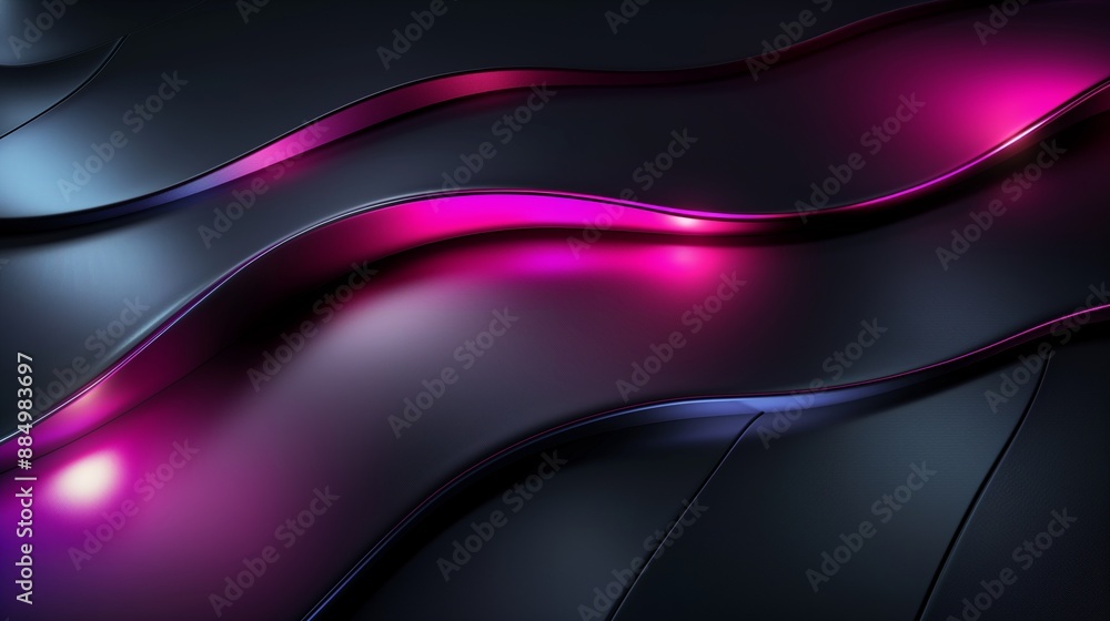 Poster sleek modern abstract background with smooth metallic surfaces and embedded led lights in shades of 