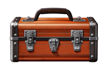 Metal tool box with various hand tools isolated on transparent background for DIY projects and home repairs