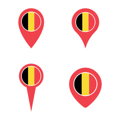 Belgium map pointer icons set, belgian flag symbol