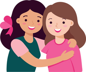 Group of women embracing to show support for breast cancer awareness