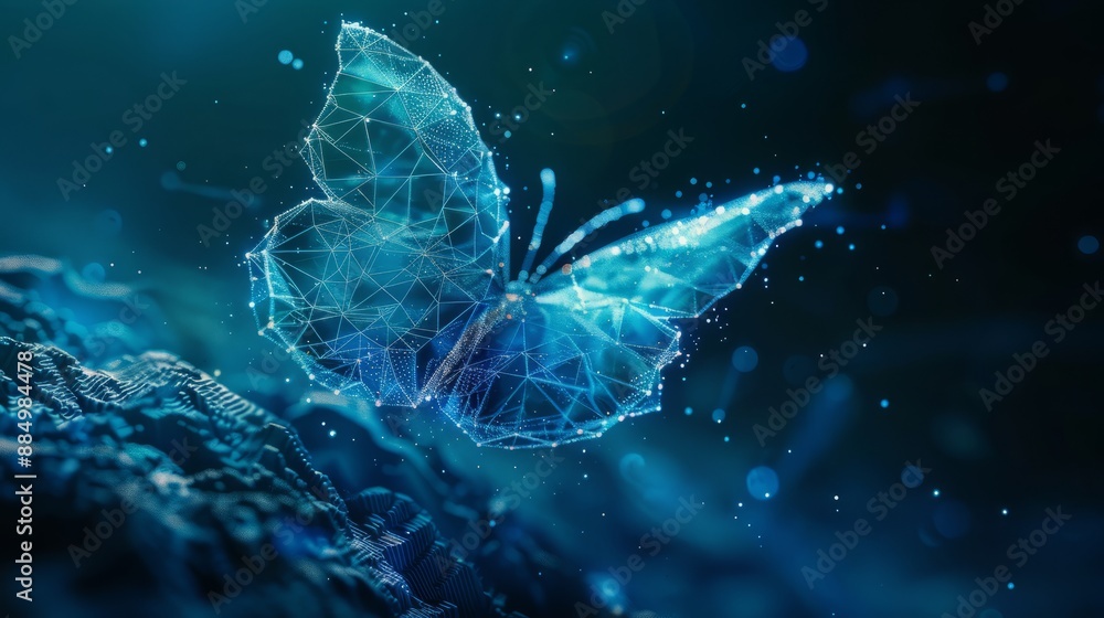 Poster futuristic blue low-poly butterfly abstract technology background representing artificial intelligen