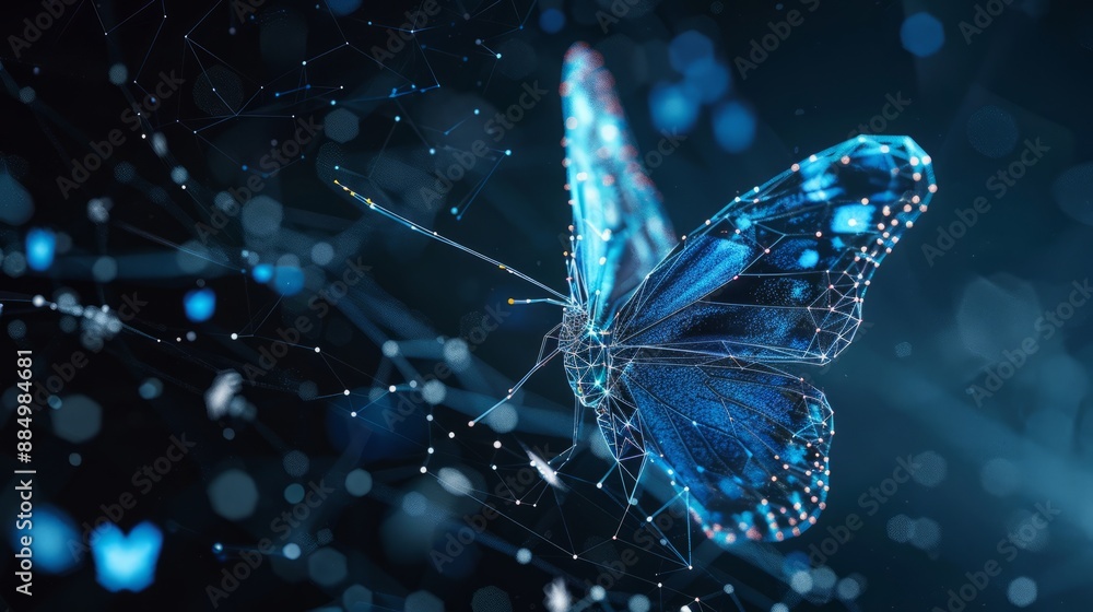 Poster futuristic blue low-poly butterfly abstract technology background representing artificial intelligen