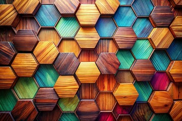 Vibrant abstract light background featuring hexagonal patterns resembling wooden planks or plywood, rendered in stunning 3D to evoke a futuristic, technological feel.