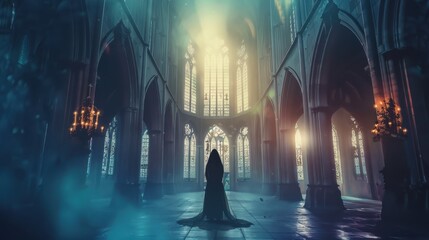 Obraz premium Silhouette of beautiful nun with long hair