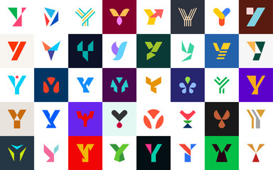 Abstract logos collection with letter Y. Geometric abstract logos. Icon design