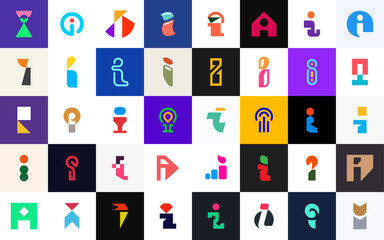 Abstract logos collection with letter I. Geometric abstract logos. Icon design