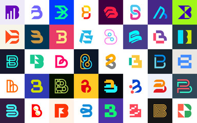 Abstract logos collection with letter B. Geometric abstract logos. Icon design