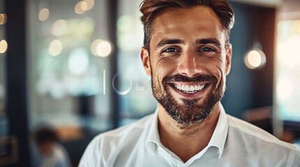 Fototapeta premium Portrait of happy handsome businessman looking at camera