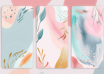 Collection of social media templates for posts and stories, pastel backdrop, elegant style