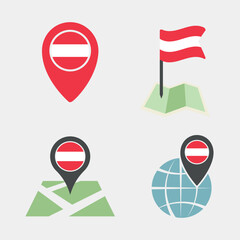 Austria flag map pointer set, symbols of the flag of Republic of Austria