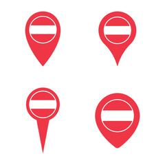 Austria flag map pointer set, symbols of the flag of Republic of Austria