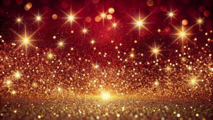 Luxurious crimson festive background adorned with lavish golden glitter, sparkling with opulence and sophistication, perfect for celebratory designs.