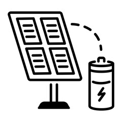 Battery charging with solar power plate, line style icon 
