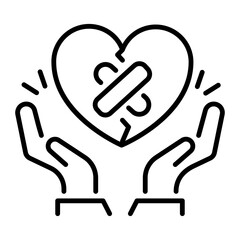 Healing heart with bandage, line icon 