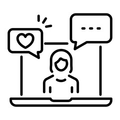 An outline icon of romantic talk online 