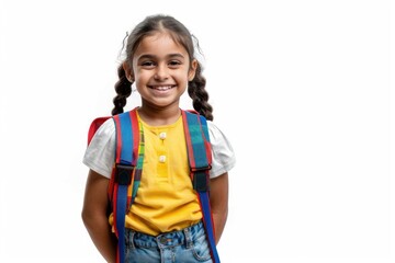 Primary school girl backpack smile clothing.