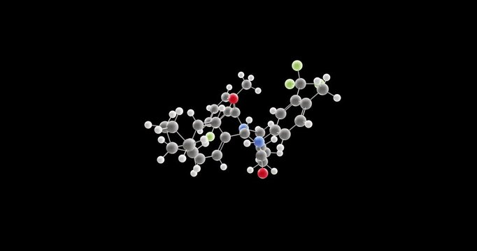 Avacopan molecule, rotating 3D model of complement inhibitors, looped video on a black background