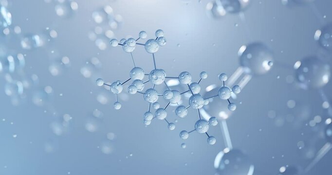 Octamethylcyclotetrasiloxane, rotating 3D model of d4 silicone, seamless looped video, molecular structure with selective focus
