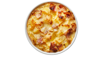 Tartiflette in a bowl, top down view