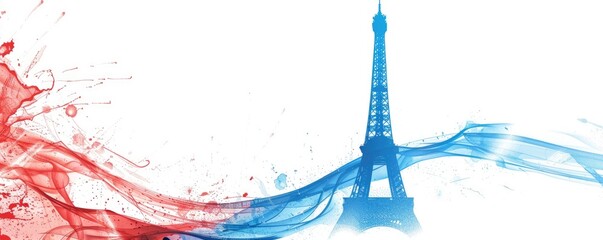 banner in blue white red colors with elements of the Eiffel Tower with background and copy space
