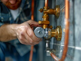 Close-up of a plumber installing a thermostatic shower valve for improved temperature control