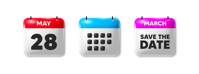 28th day of the month icon. Calendar save the date 3d icon. Event schedule date. Meeting appointment time. 28th day calendar message. Save the date month banner. Day or Monthly of schedule. Vector