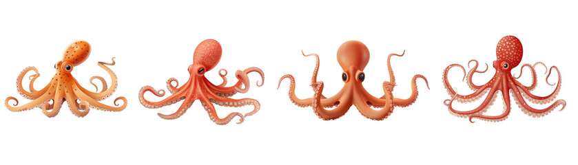 Obraz premium Collection of realistic octopuses with black background.