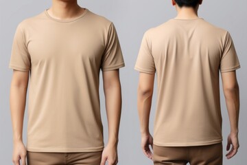 Blank beige t-shirt mockup clothing apparel man.