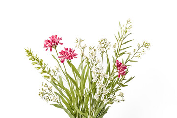Fototapeta premium Delicate Pink and White Wildflowers on White Background
