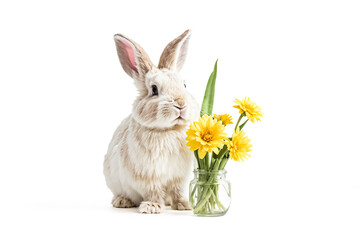 Obraz premium White bunny with yellow flowers