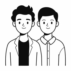 Celebrating Male Friendship Line Art Vector on White Background for Friendship Day