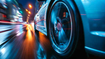 close-up sport car from side with motion blur